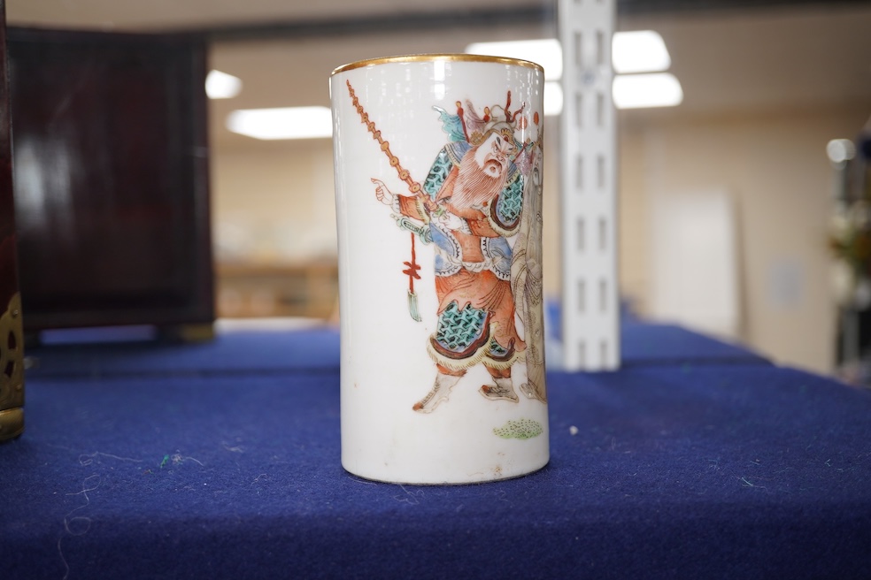 A Chinese cylindrical spill vase, Tongzhi period, 12cm high. Condition - good